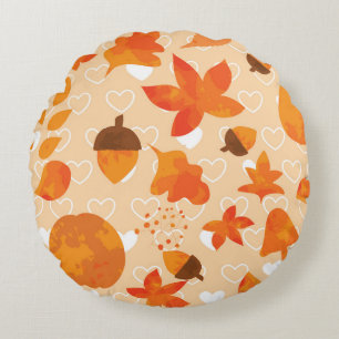 Orange Flowers: Hand Doodle Pattern. Round Cushion