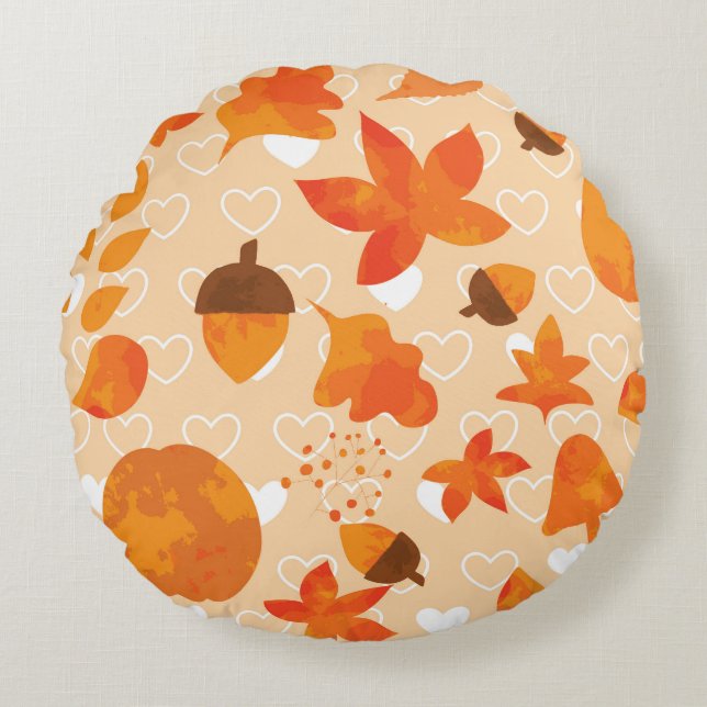 Orange Flowers: Hand Doodle Pattern. Round Cushion (Front)