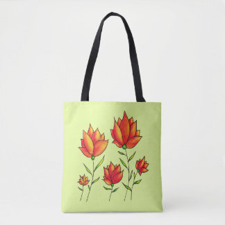 Orange Flowers In Green Spring Watercolor Tote Bag