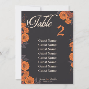Orange Flowers individual table seating chart Announcement