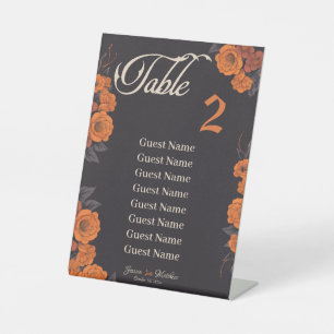 Orange Flowers individual table seating chart Pedestal Sign