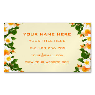 Orange Flowers & Leaves Wreath Frame Professional Magnetic Business Card