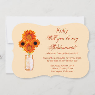Orange Flowers Mason Jar Bridesmaid Card