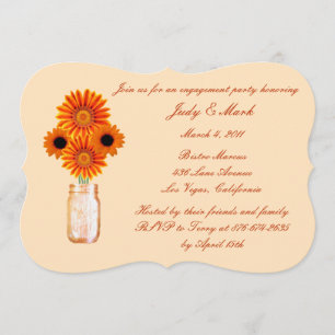 Orange Flowers Mason Jar Engagement Party Invite