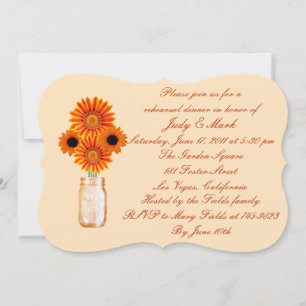 Orange Flowers Mason Jar Rehearsal Dinner Invite