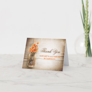 Orange flowers mason jar wedding thank you cards