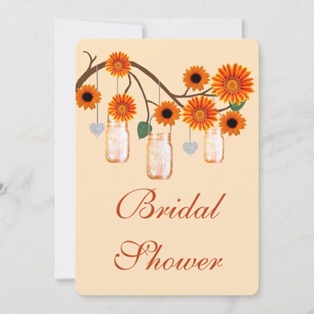 Orange Flowers Mason Jars Bridal Shower Invitation (Front)