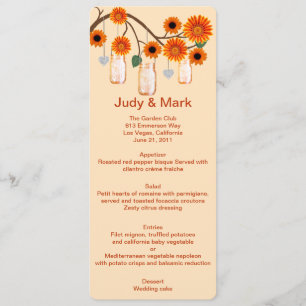 Orange Flowers Mason Jars Menu Card