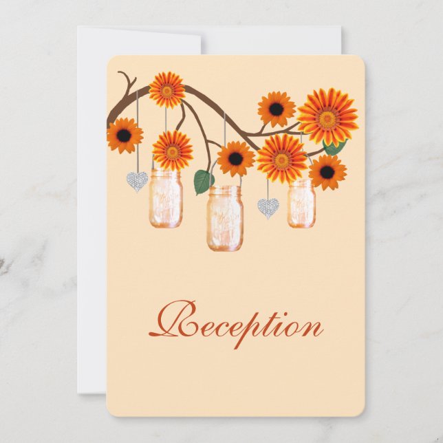 Orange Flowers Mason Jars Reception Card (Front)