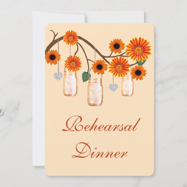 Orange Flowers Mason Jars Rehearsal Dinner Invite (Front)