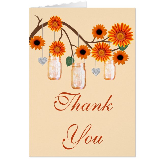 Orange Flowers Mason Jars Thank You Card (Front)