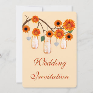 Orange Flowers Mason Jars Wedding Invitation