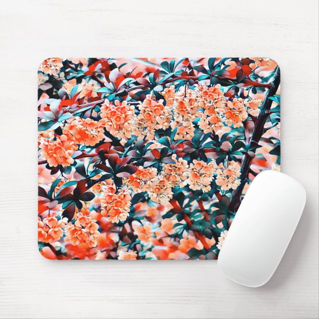 Orange Flowers Mouse Mat (With Mouse)