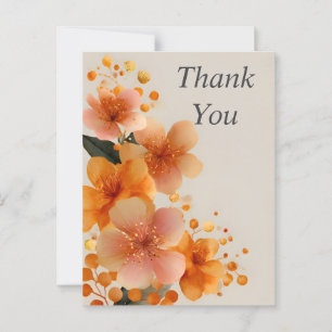Orange Flowers on Beige Thank You Card