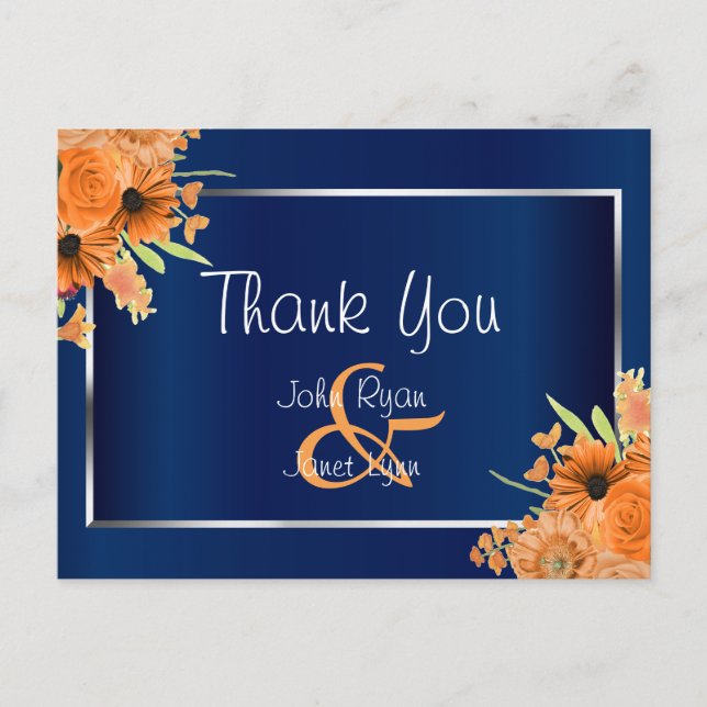 Orange Flowers on Navy Blue Postcard (Front)