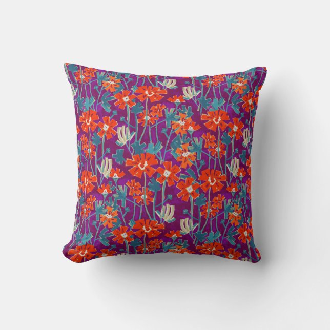Orange flowers on purple throw pillow (Front)