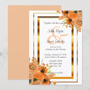 Orange Flowers On White Wedding Invitations