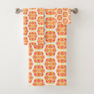 Orange Flowers, Pattern Of Flowers, Floral Pattern Bath Towel Set