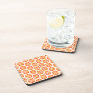 Orange Flowers, Pattern Of Flowers, Floral Pattern Coaster