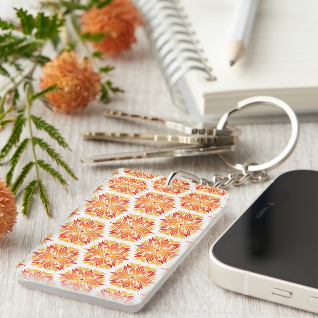Orange Flowers, Pattern Of Flowers, Floral Pattern Key Ring (Front Right)