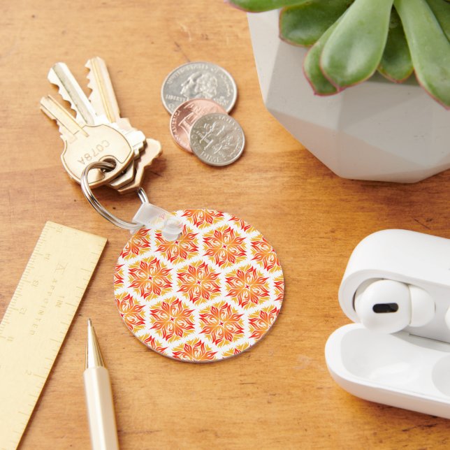 Orange Flowers, Pattern Of Flowers, Floral Pattern Key Ring (Desk)