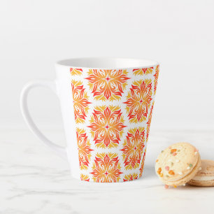 Orange Flowers, Pattern Of Flowers, Floral Pattern Latte Mug