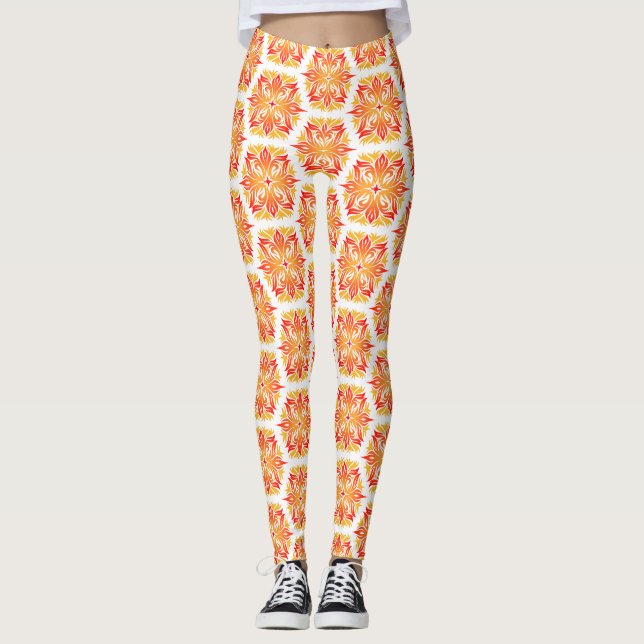 Orange Flowers, Pattern Of Flowers, Floral Pattern Leggings (Front)