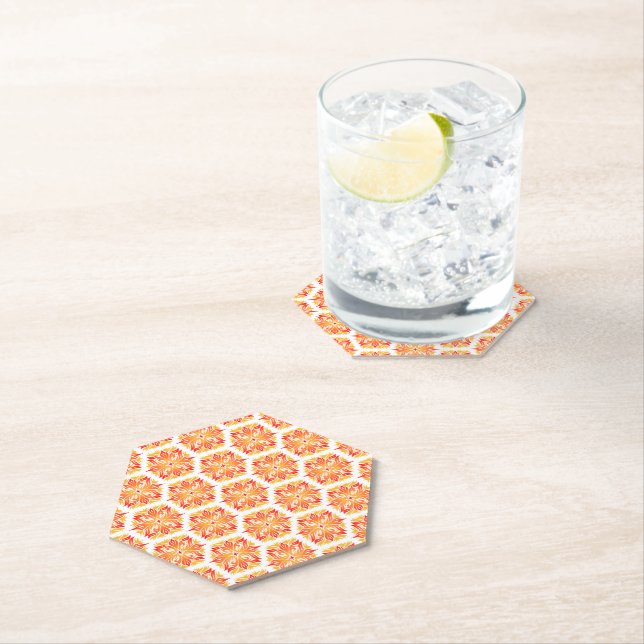 Orange Flowers, Pattern Of Flowers, Floral Pattern Paper Coaster (Insitu)