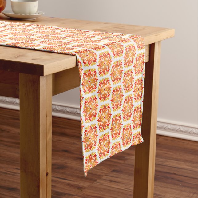 Orange Flowers, Pattern Of Flowers, Floral Pattern Short Table Runner (In Situ)