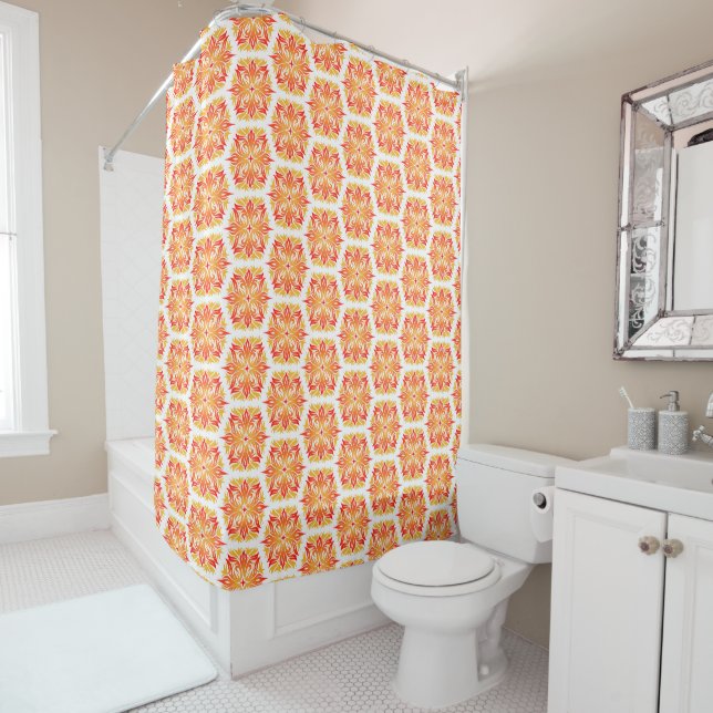 Orange Flowers, Pattern Of Flowers, Floral Pattern Shower Curtain (In Situ)