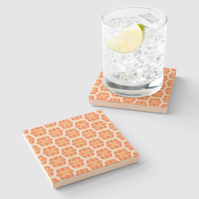 Orange Flowers, Pattern Of Flowers, Floral Pattern Stone Coaster (Side)