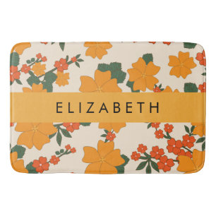 Orange Flowers, Pattern Of Flowers, Your Name Bath Mat