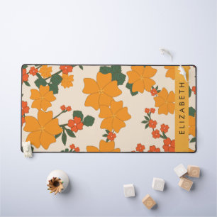 Orange Flowers, Pattern Of Flowers, Your Name Desk Mat