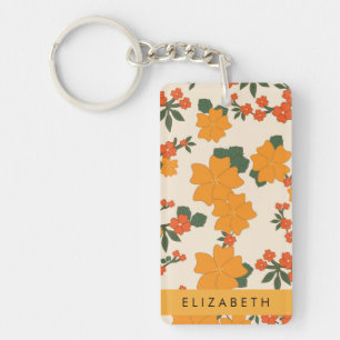Orange Flowers, Pattern Of Flowers, Your Name Key Ring