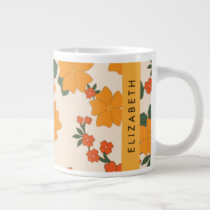 Orange Flowers, Pattern Of Flowers, Your Name Large Coffee Mug