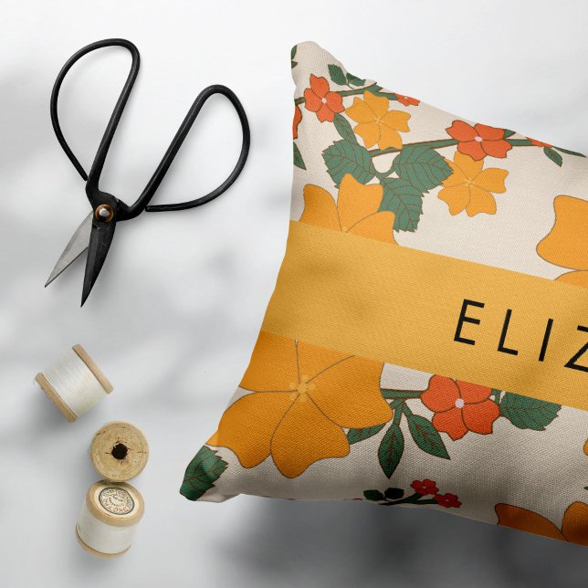 Orange Flowers, Pattern Of Flowers, Your Name Pillowcase (Creator Uploaded)