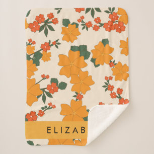 Orange Flowers, Pattern Of Flowers, Your Name Sherpa Blanket