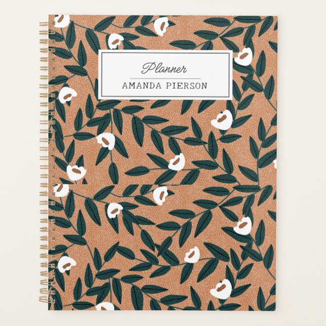 Orange Flowers Pattern Personalised  Planner (Front)