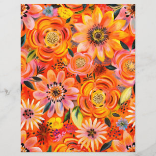 Orange flowers pattern scrapbook paper