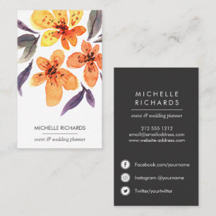 Orange Flowers   professional  Social Media Icons Business Card