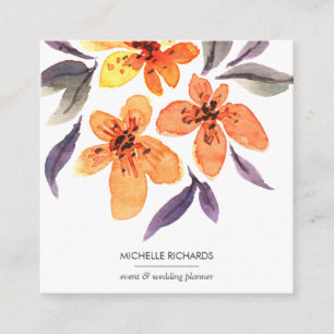 Orange Flowers   Professional  Social Media Icons Square Business Card