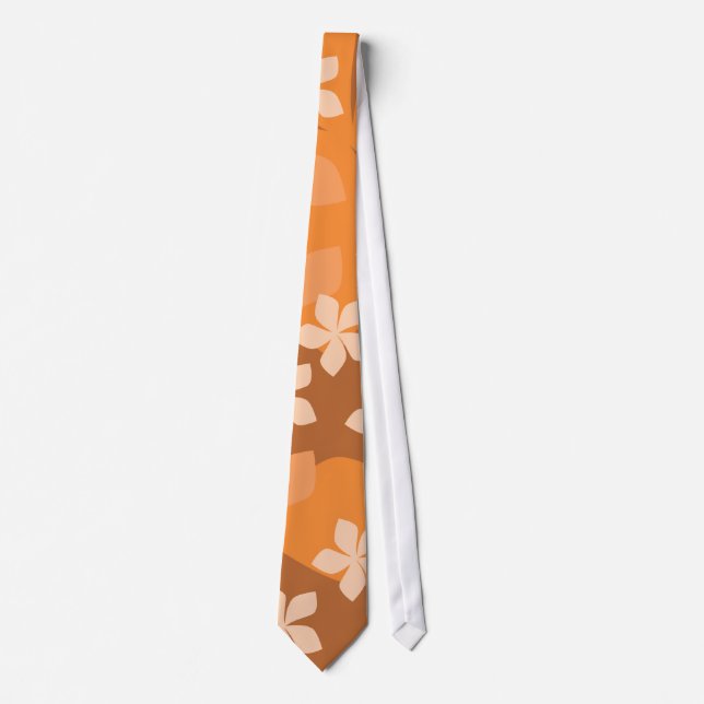Orange Flowers. Retro Floral Pattern. Tie (Front)
