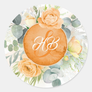 Orange Flowers Romantic Boho Wedding Classic Round Sticker