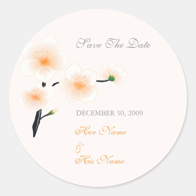 Orange Flowers Save The Date Classic Round Sticker (Front)