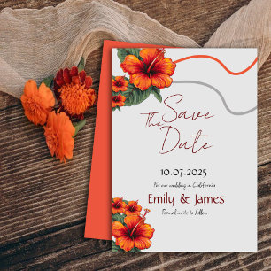 Orange Flowers Save The Date Invitation Card