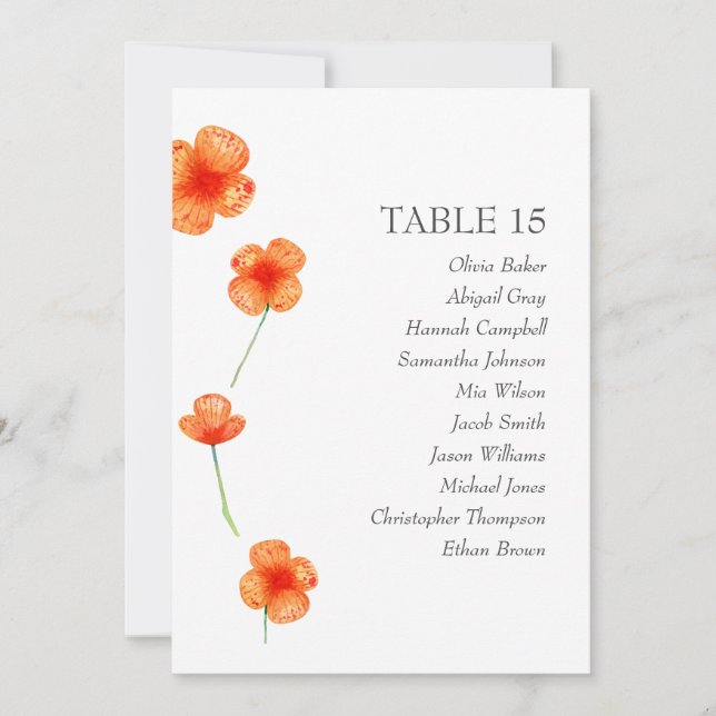 Orange flowers. Simple wedding Seating charts Invitation (Front)