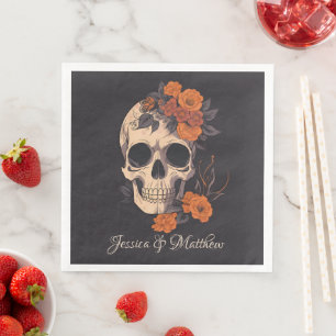 Orange Flowers Skull Elegant  Napkin