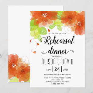 Orange flowers wedding rehearsal dinner invitation
