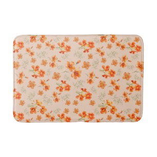 Orange Flowers with Green Leaves Bath Mat