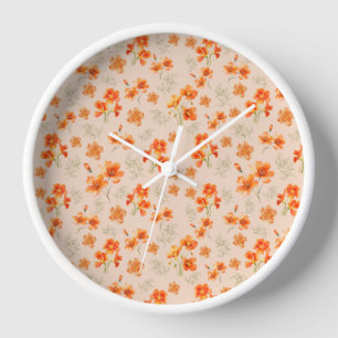 Orange Flowers with Green Leaves Clock
